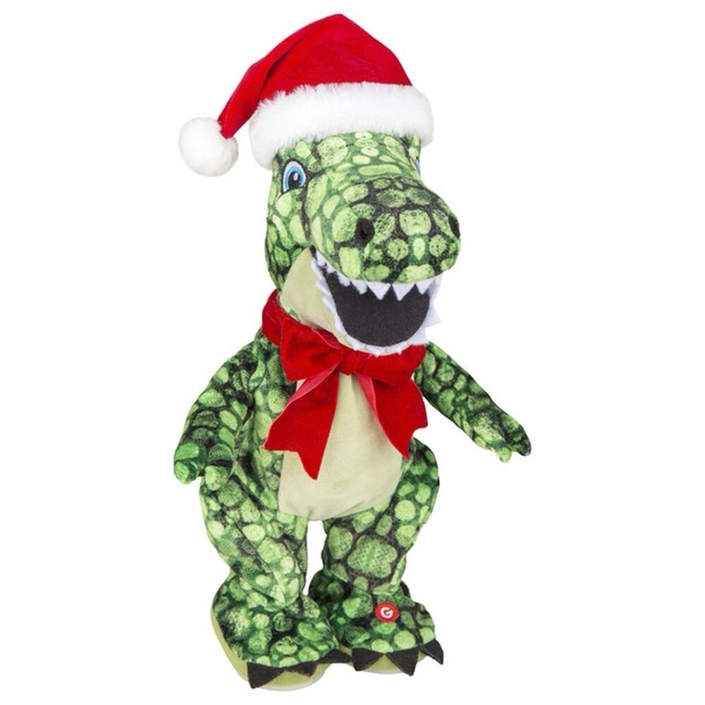 Gemmy Christmas Animated T-Rex Santa Plush Dances Sings Skates Tested Works